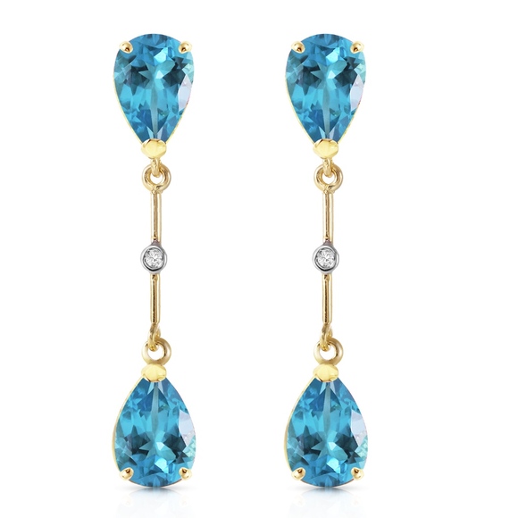 Galaxy Gold Products Jewelry - 14K. GOLD DIAMONDS & BLUE TOPAZ DANGLING EARRING